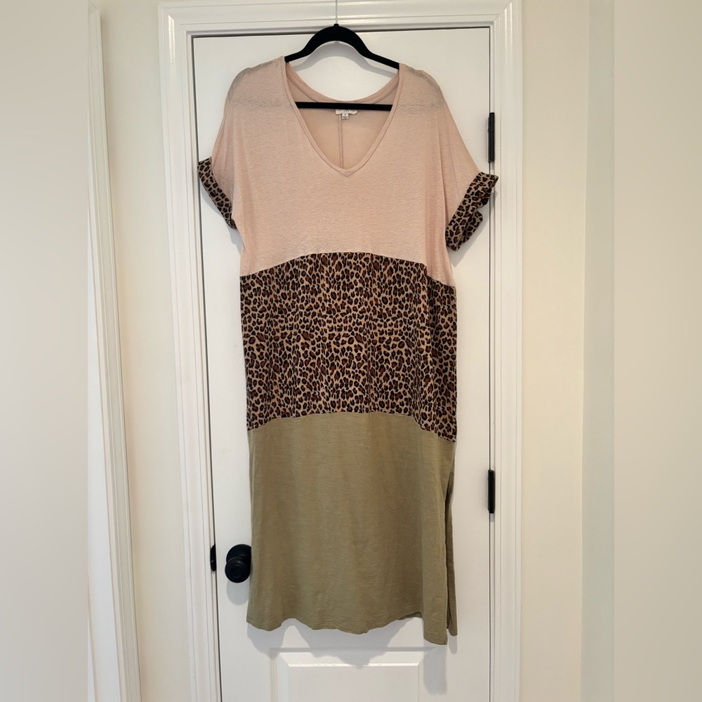 Umgee Leopard and Green Maxi Dress with Side Slits Boutique